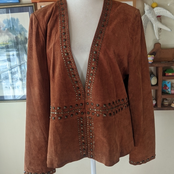 VTG C Concept Studded Suede Leather Jacket SZ 14 - Picture 12 of 12